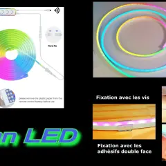 Comment faire tenir des LED au mur : vis ou adhésifs double face pour fixer votre ruban néon LED coloré.