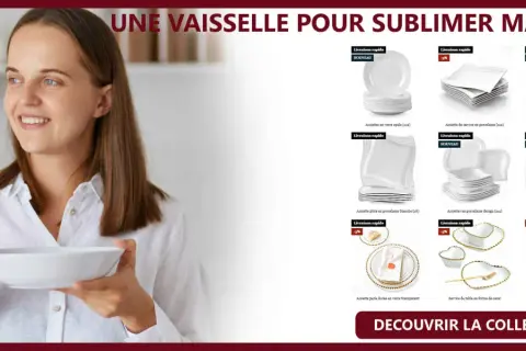 Une femme savoure un repas avec une belle vaisselle. Découvrez ce type de vaisselle pour sublimer votre table.