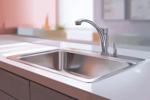 Un évier en inox étincelant, prêt pour un nettoyage facile. Découvrez comment nettoyer un évier en inox pour qu'il brille comme neuf.