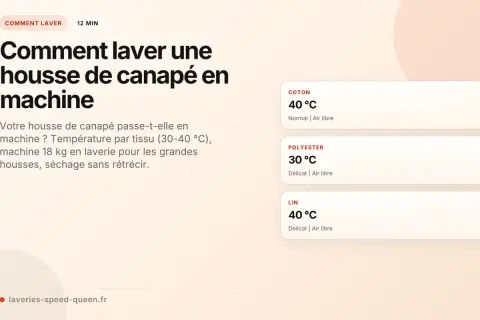 Tableau des températures de lavage pour housses de canapé en coton, polyester et lin.