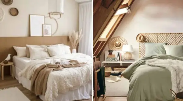 Deux chambres douillettes, l'une beige et blanche, l'autre verte avec un lit sous les combles.