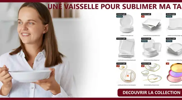 Une femme savoure un repas avec une belle vaisselle. Découvrez ce type de vaisselle pour sublimer votre table.