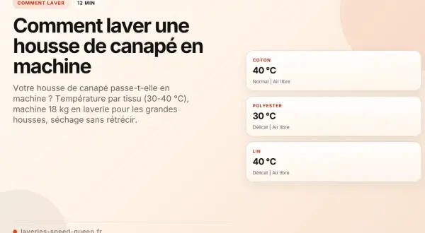 Tableau des températures de lavage pour housses de canapé en coton, polyester et lin.