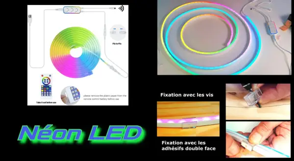 Comment faire tenir des LED au mur : vis ou adhésifs double face pour fixer votre ruban néon LED coloré.