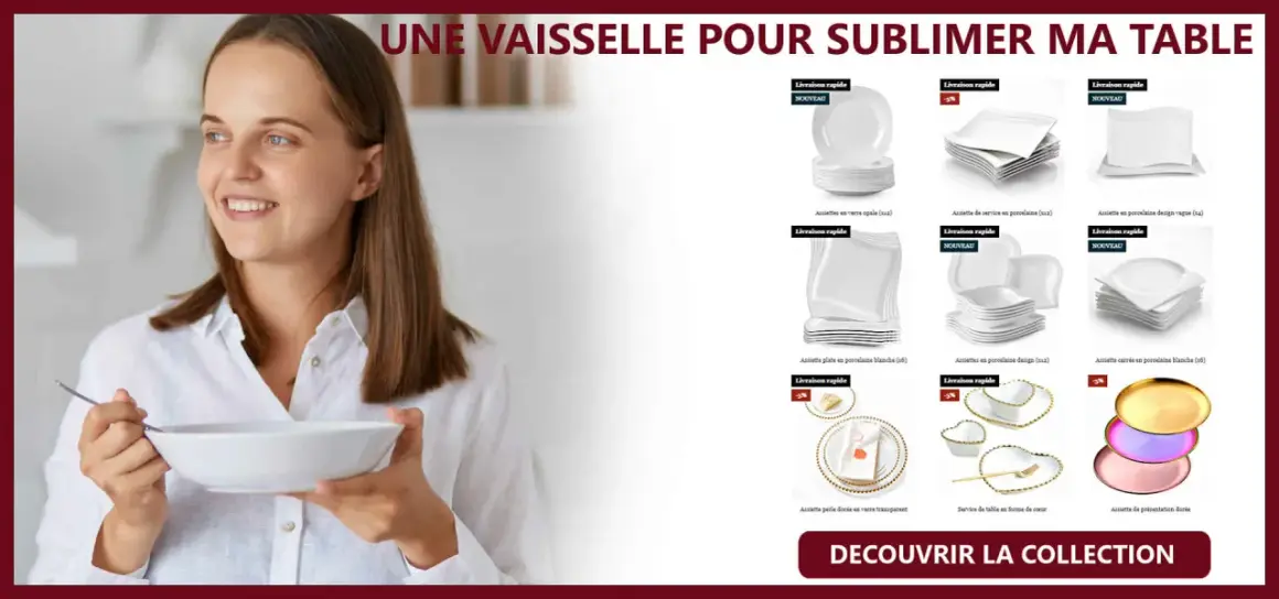 Une femme savoure un repas avec une belle vaisselle. Découvrez ce type de vaisselle pour sublimer votre table.