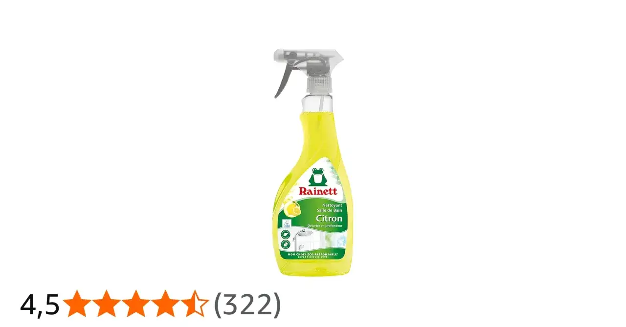 Spray anticalcaire naturel Rainett Citron pour salle de bain, nettoie en profondeur et laisse une odeur fra&icirc;che.